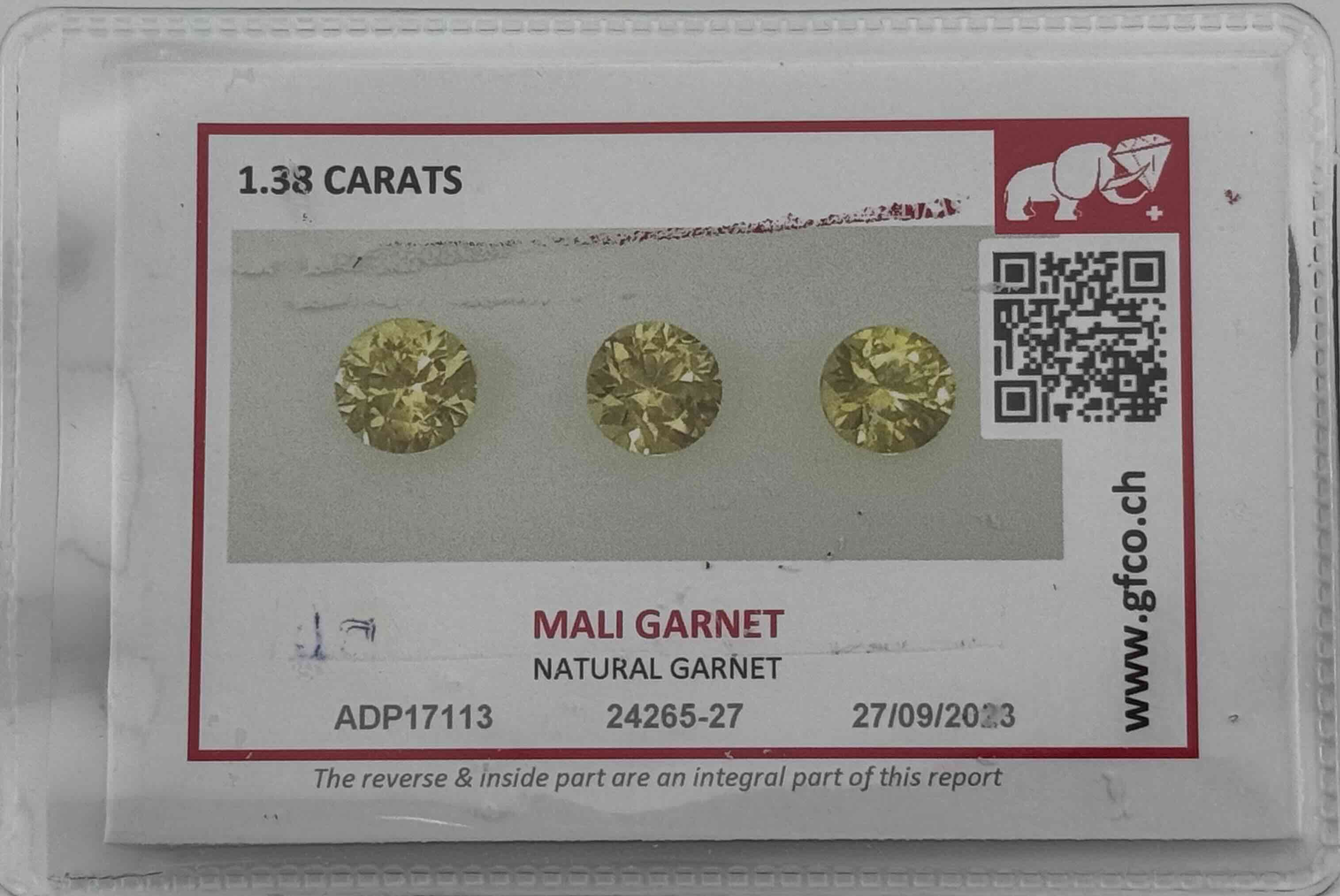 1.38 ctw Certified Natural Mali Garnet Trio Set - Vivid Yellow-Green Round Brilliant Cut (GFCO Swiss Certified)