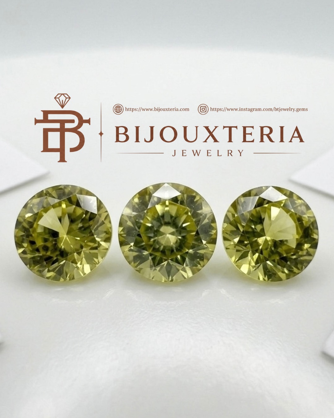 1.38 ctw Certified Natural Mali Garnet Trio Set - Vivid Yellow-Green Round Brilliant Cut (GFCO Swiss Certified)