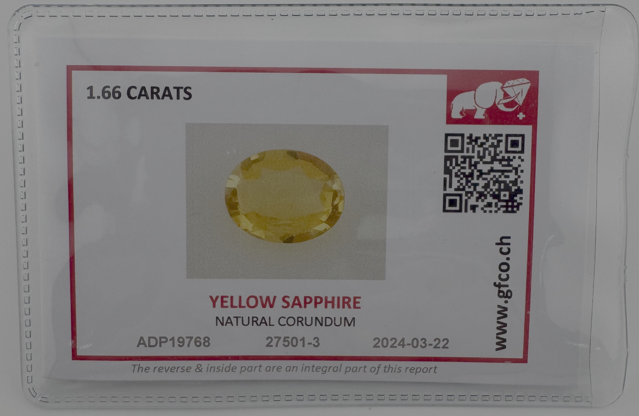 1.66-Carat Certified Natural Yellow Sapphire - Luminous Golden Yellow Oval Cut (GFCO Swiss Certified)