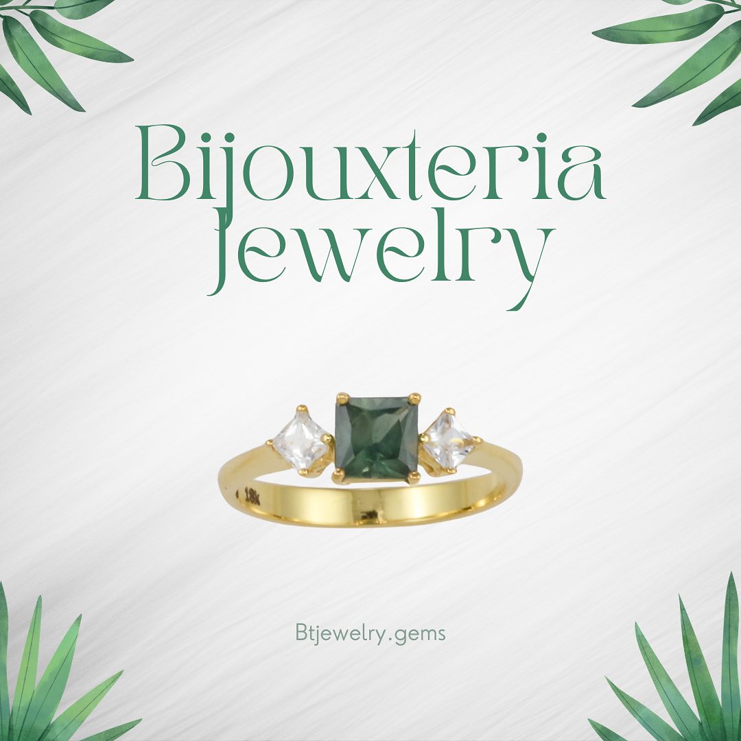 Green Sapphire & White Zircon Three-Stone Ring