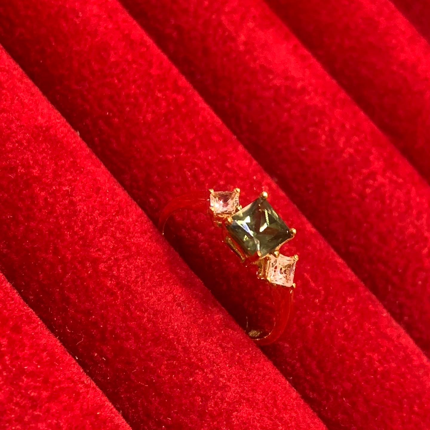 Green Sapphire & White Zircon Three-Stone Ring