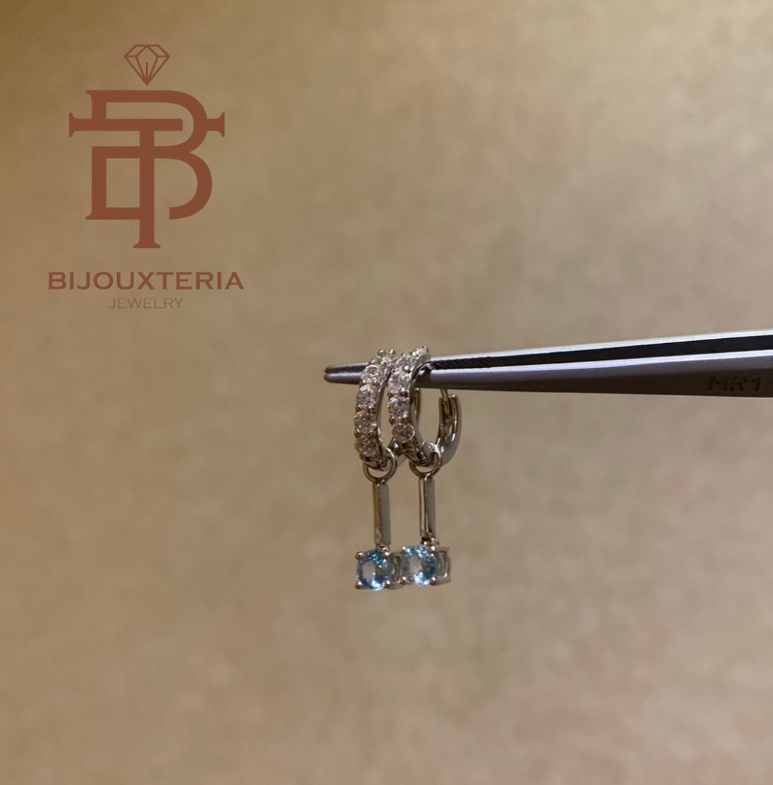Natural Blue Zircon Drop Hoop Earrings