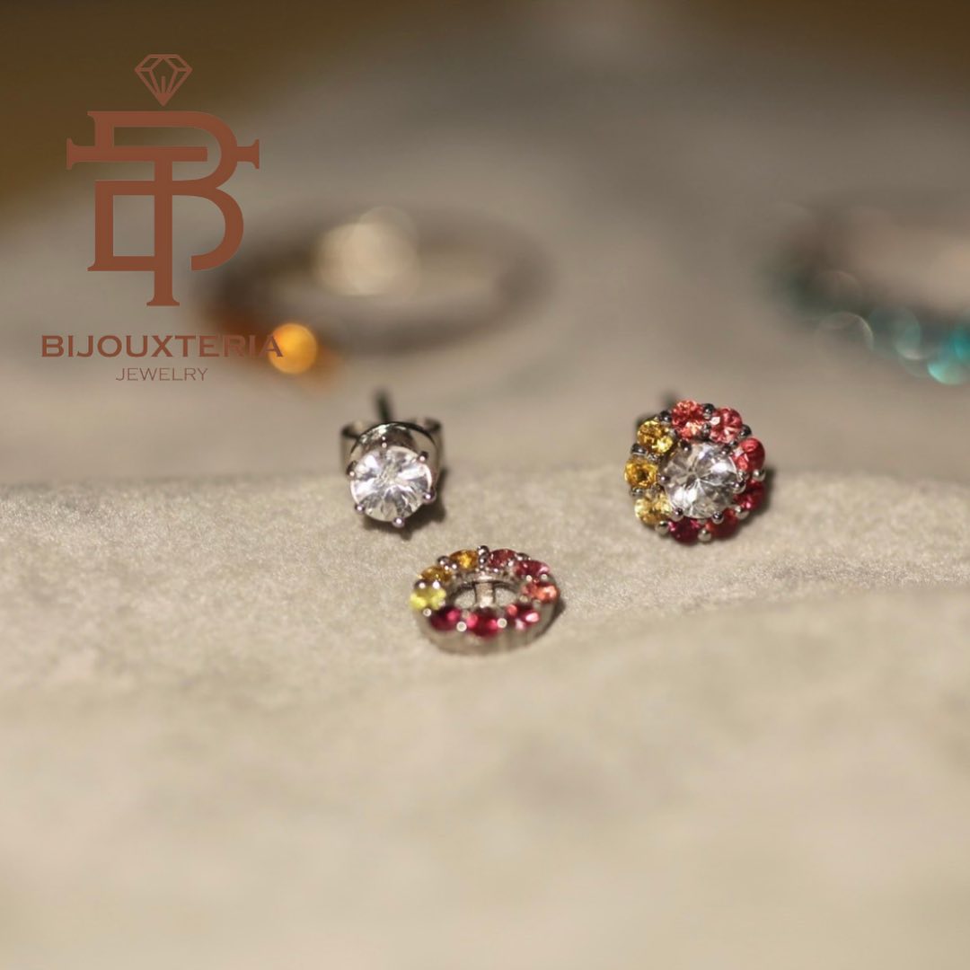 Natural White Zircon Studs with Detachable Multi-Color Gemstone Jackets