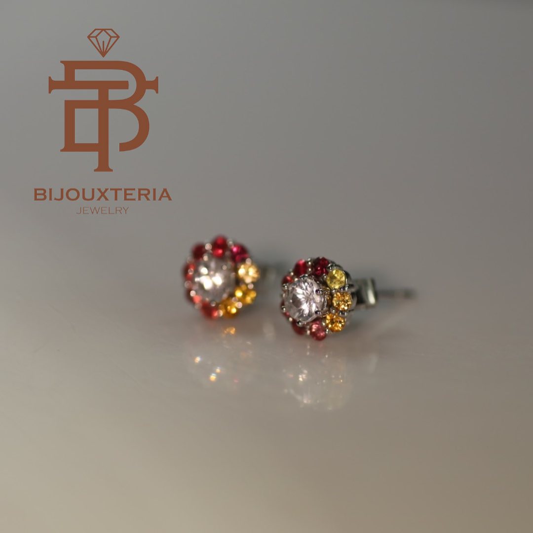 Natural White Zircon Studs with Detachable Multi-Color Gemstone Jackets
