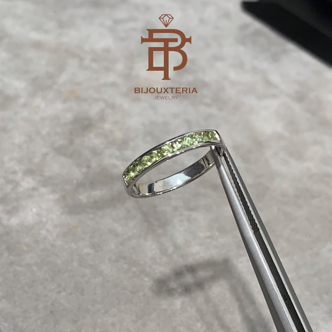 Light Green Gemstone Channel-Set Eternity Band Ring