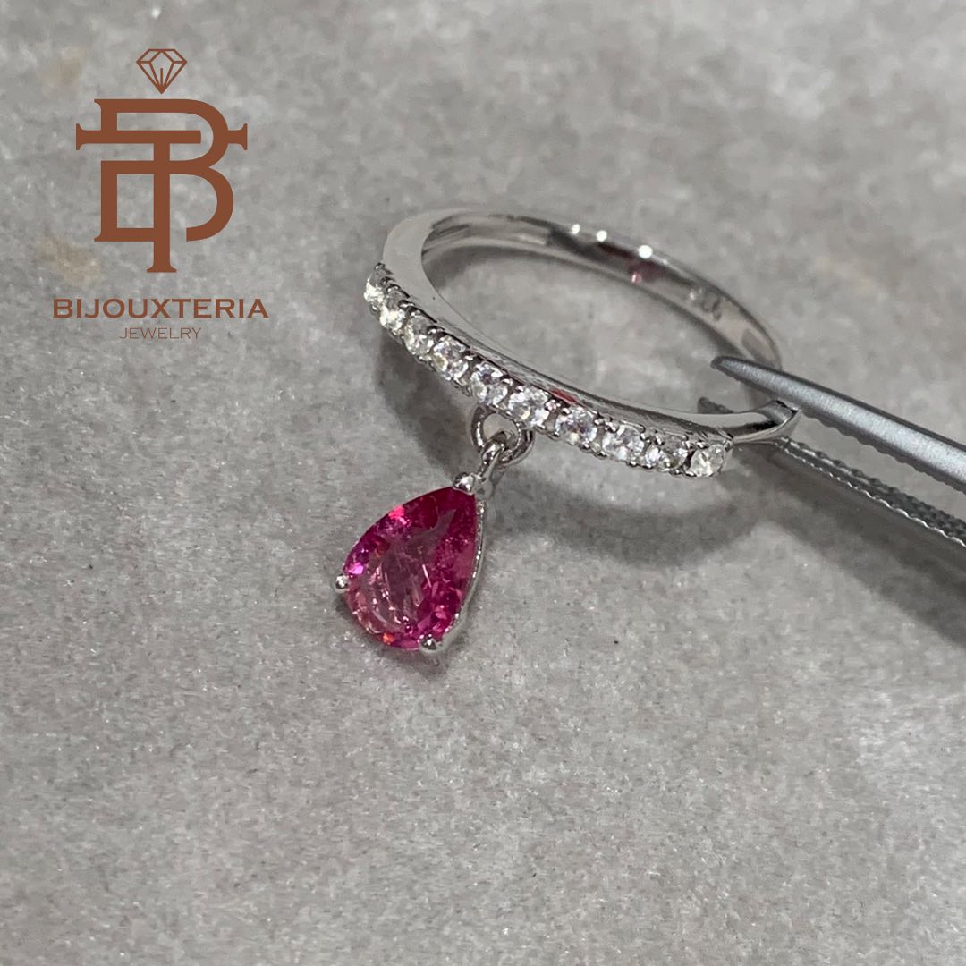 Natural Pear-Cut Pink Gemstone Dangle Eternity Ring