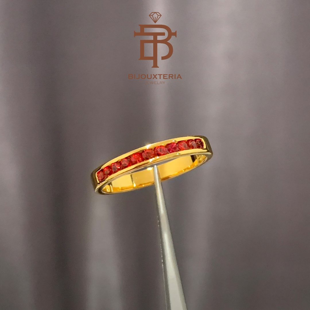 Natural Red Gemstone Channel-Set Eternity Band - Round Cut Red Stone Row Ring