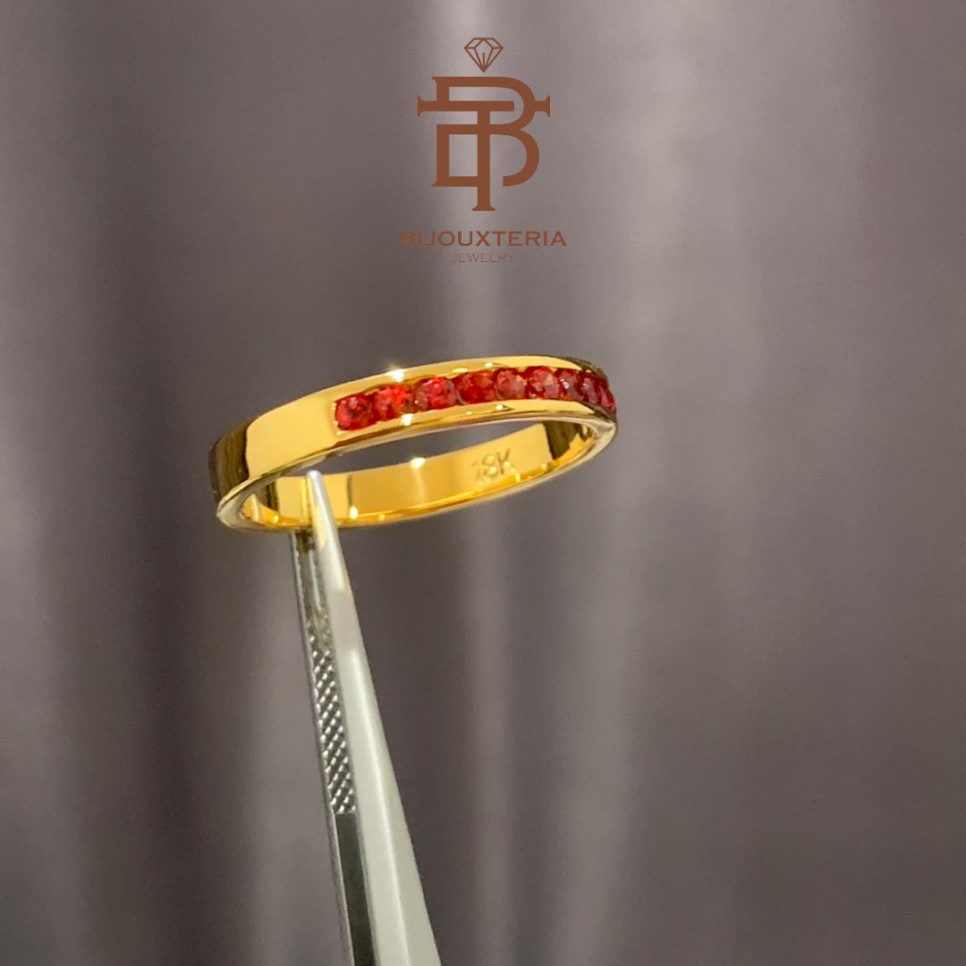 Natural Red Gemstone Channel-Set Eternity Band - Round Cut Red Stone Row Ring