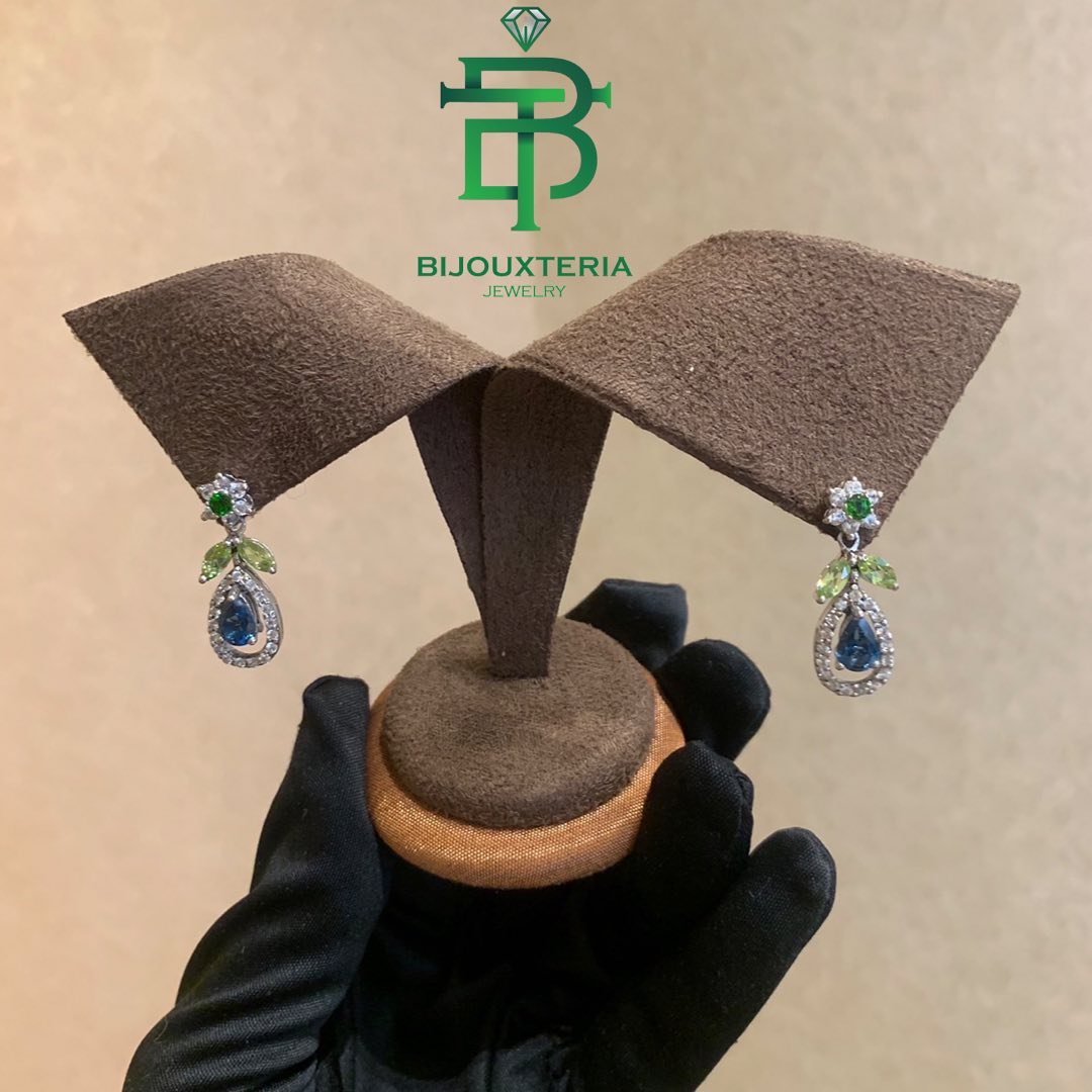Multi-Color Gemstone Flower and Leaf Drop Earrings with Diamond-Halo Pear Drop Custom-made