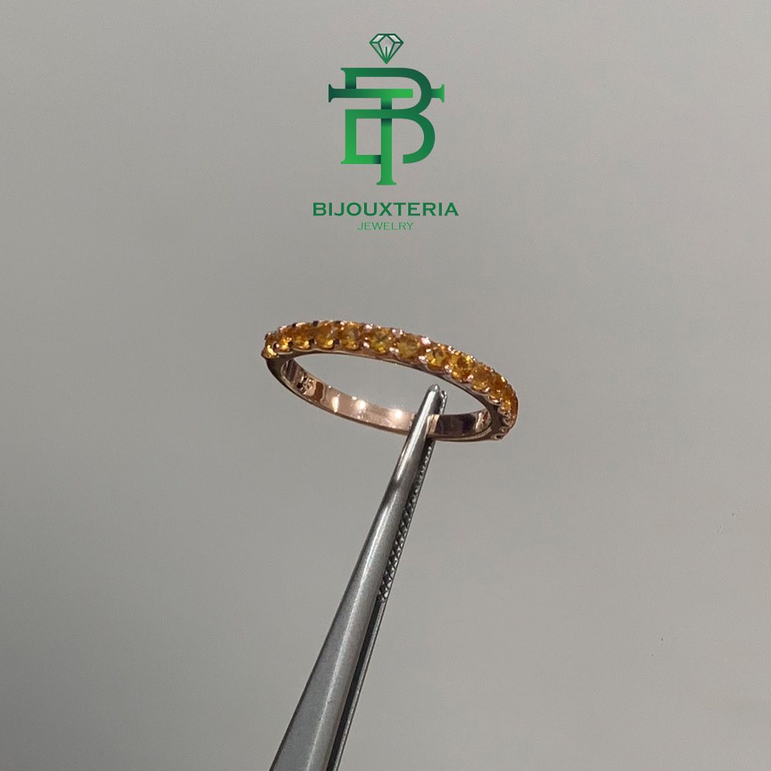 Pink Gold Yellow Citrine Gemstone Half-Eternity Band Custom-made