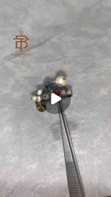 Contemporary Mixed Gemstones and Pearl Cluster Ring Custom-made
