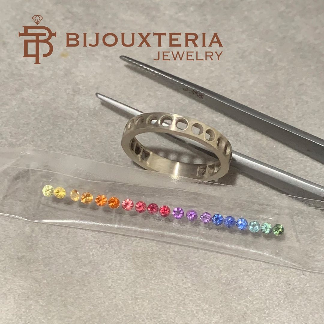 Luxurious Handcrafted Rainbow Gradient Band - Elegant Multi-Color Sapphire & Fancy Fine Gemstone Ring