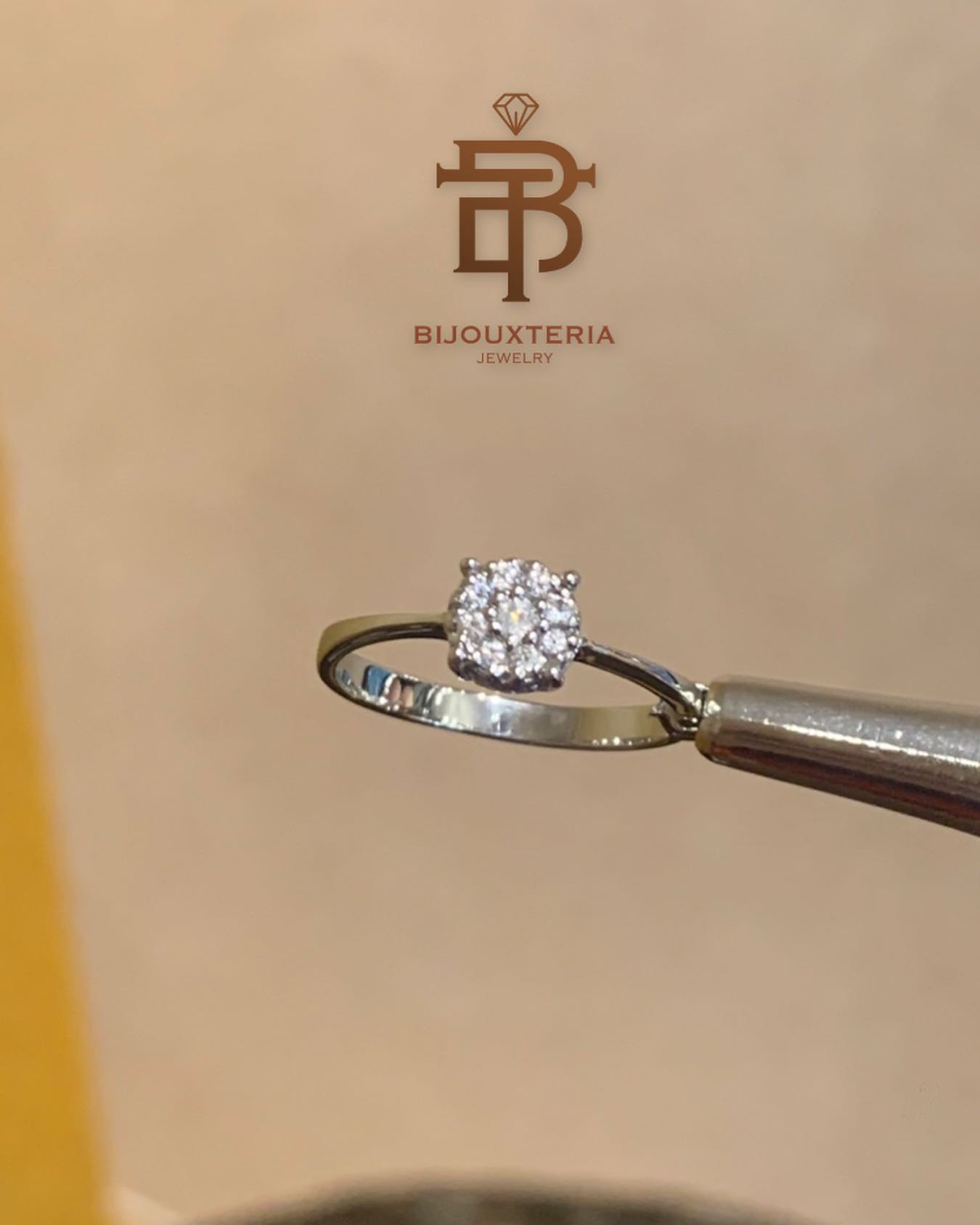 White Gemstone Illusion Cluster Solitaire Ring Custom-made