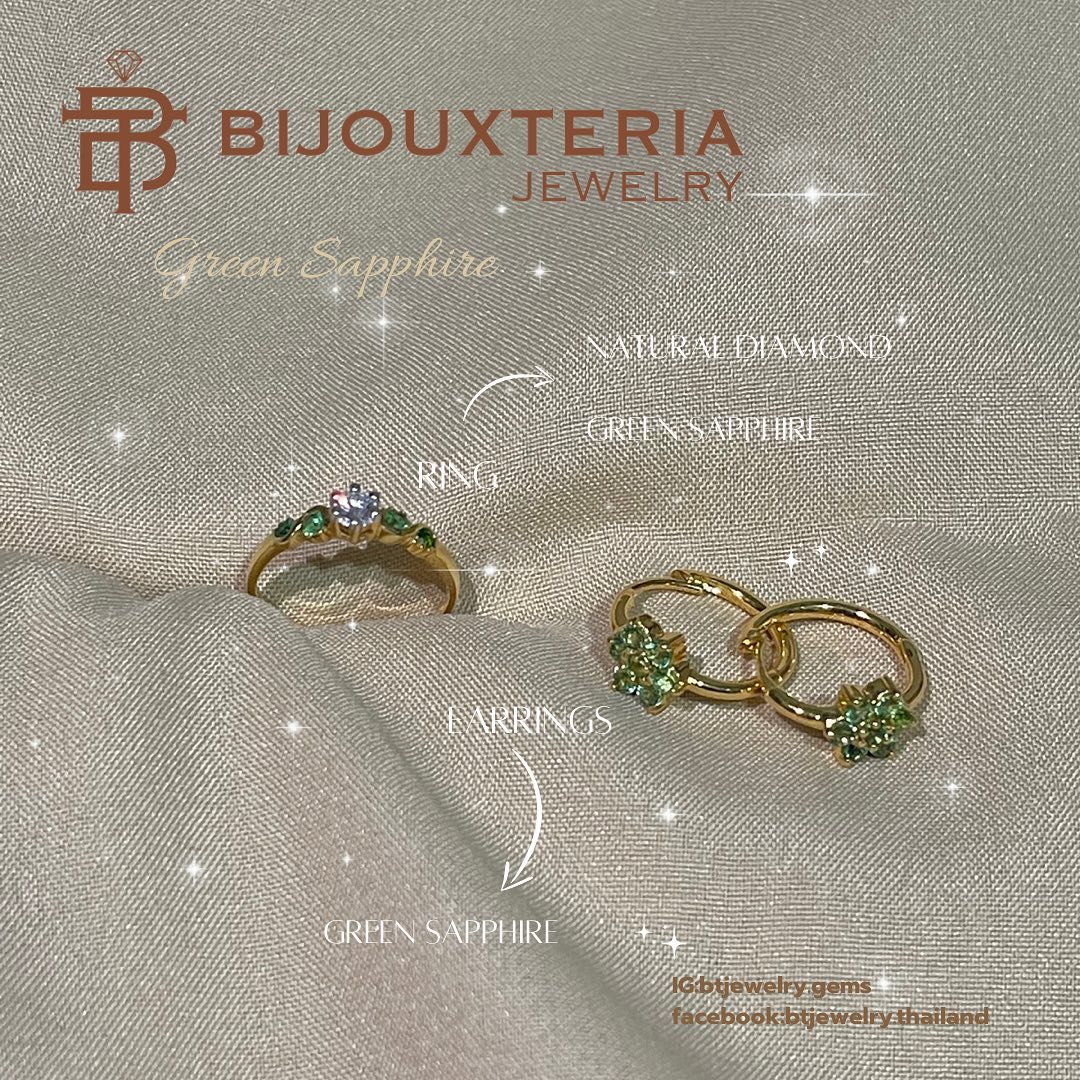 Bespoke Green Sapphire and Diamond Botanical Jewelry Suite
