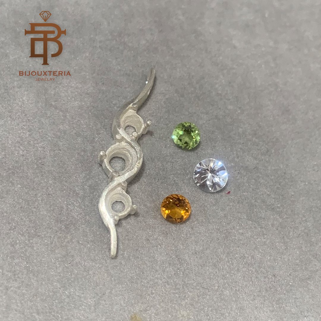 Peridot, Citrine, and White Zircon Wave Linear Drop Pendant