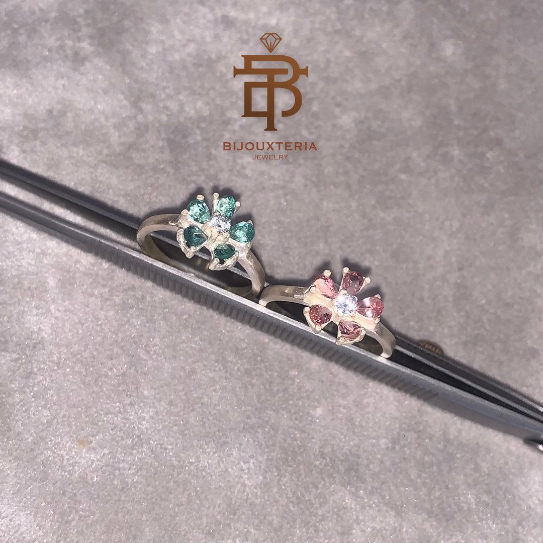 Multi-Color Gemstone Flower Blossom Ring Collection