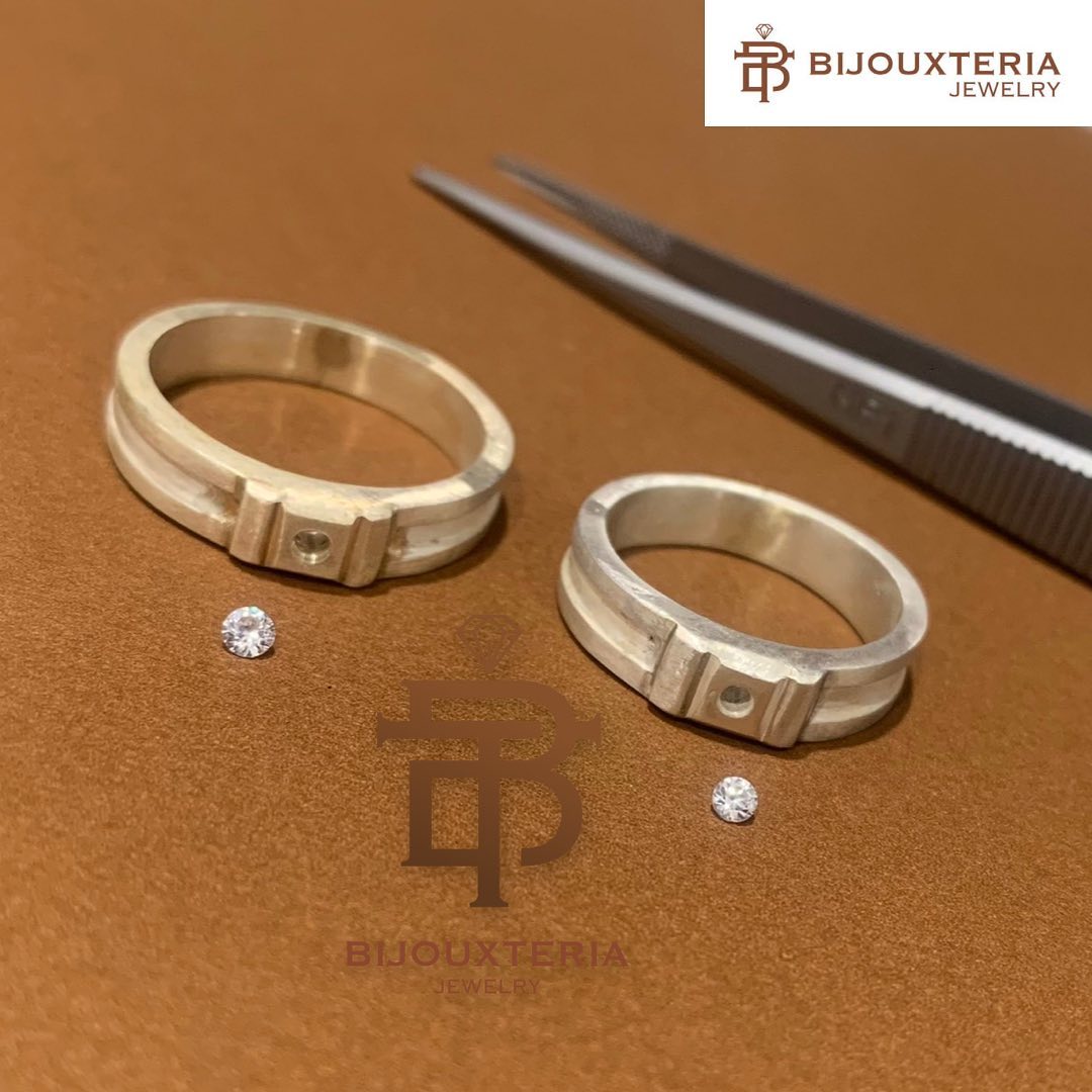 Natural White Zircon Minimalist Couple Wedding Band Set