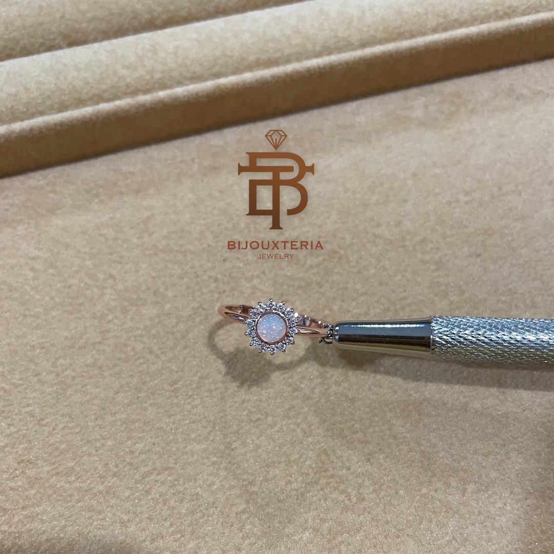 Opal Halo Ring with Diamond