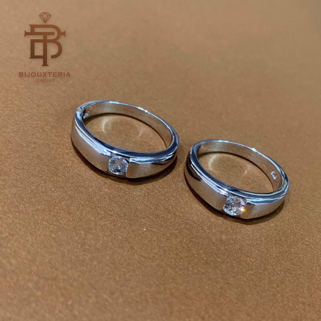 Tension-Set Diamond Couple Rings