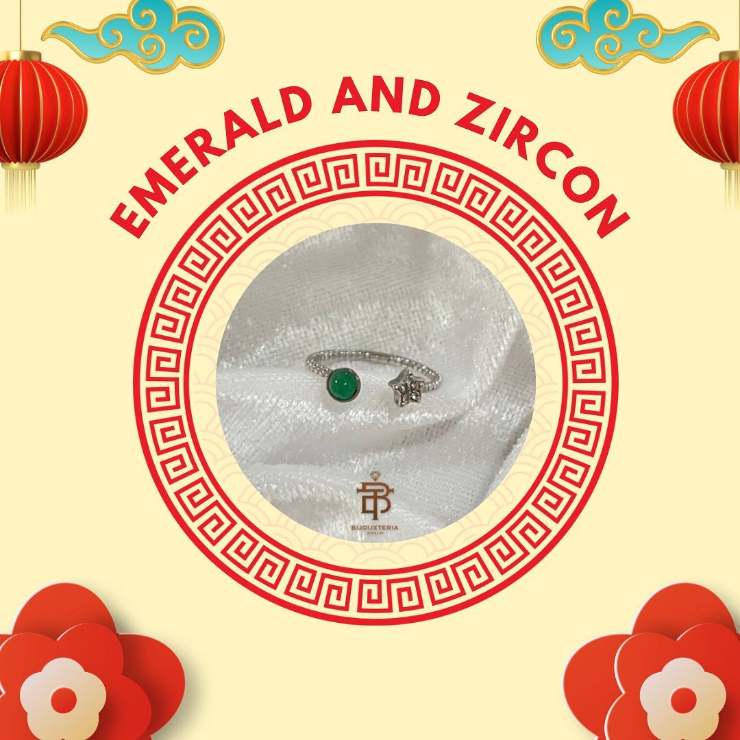 Open Ring with Cabochon Green Gemstone and Four-Pointed Star made to order