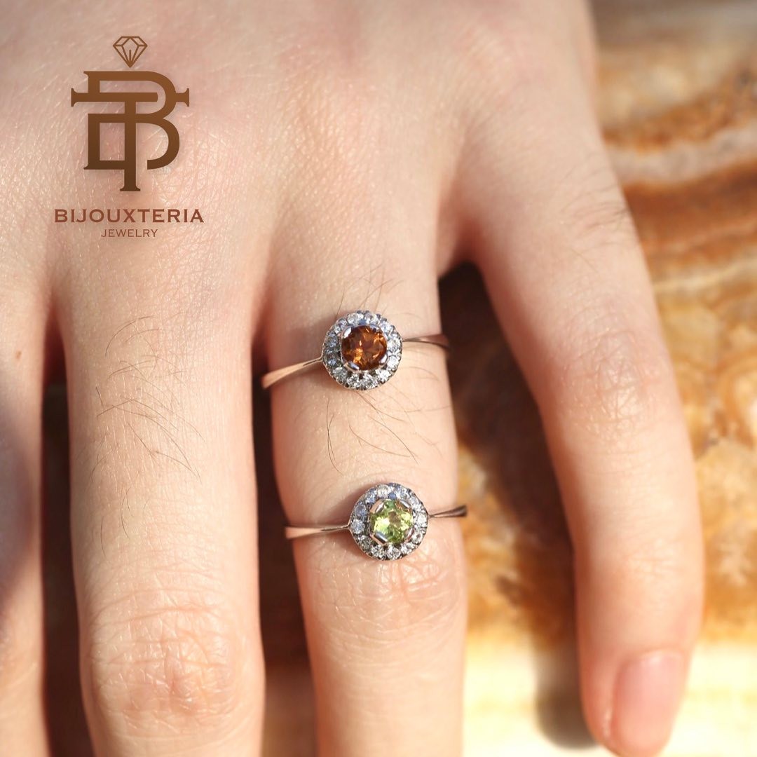 Classic Round Cut Citrine Halo Ring - Orange Gemstone Surrounded by Sparkling Diamonds
