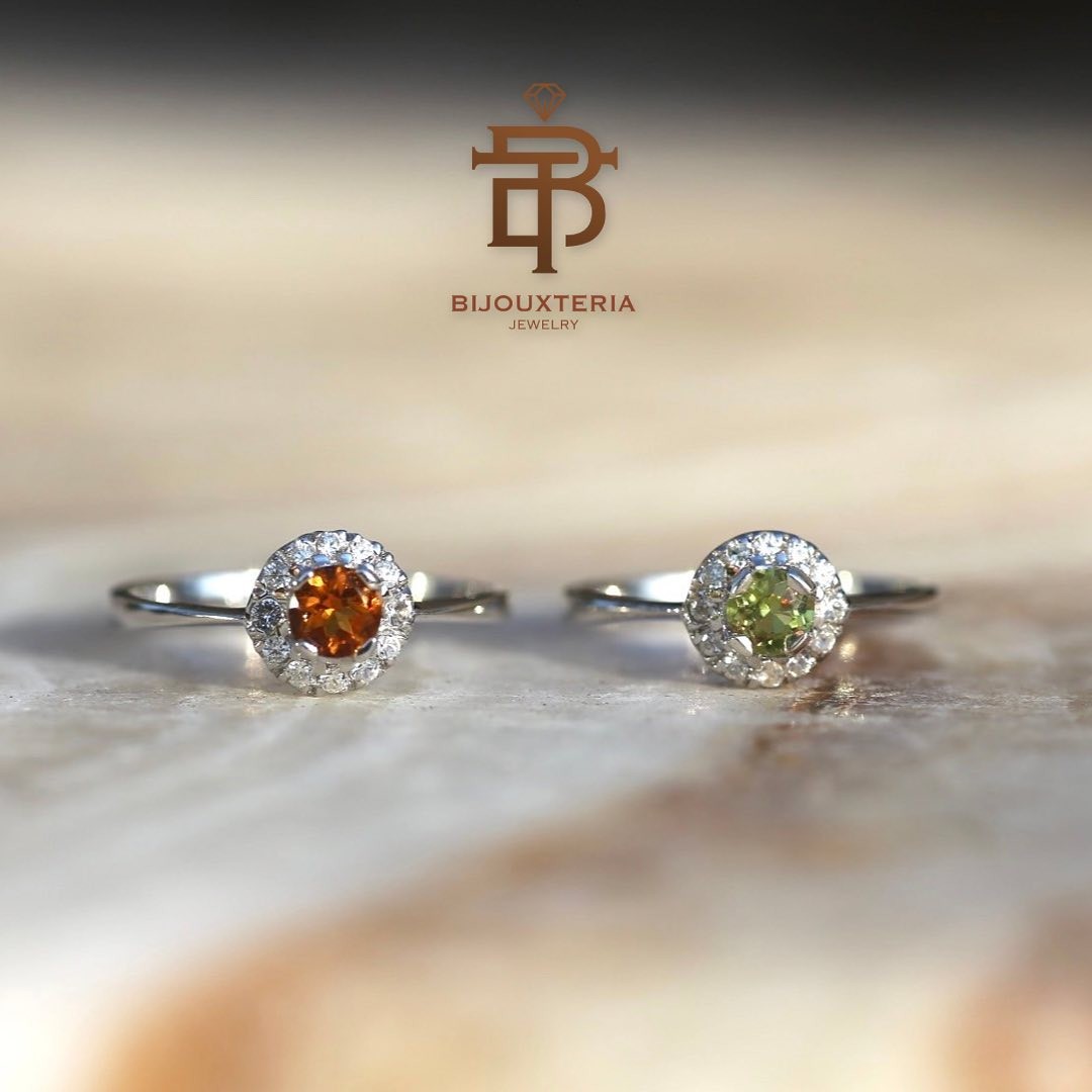 Classic Round Cut Citrine Halo Ring - Orange Gemstone Surrounded by Sparkling Diamonds
