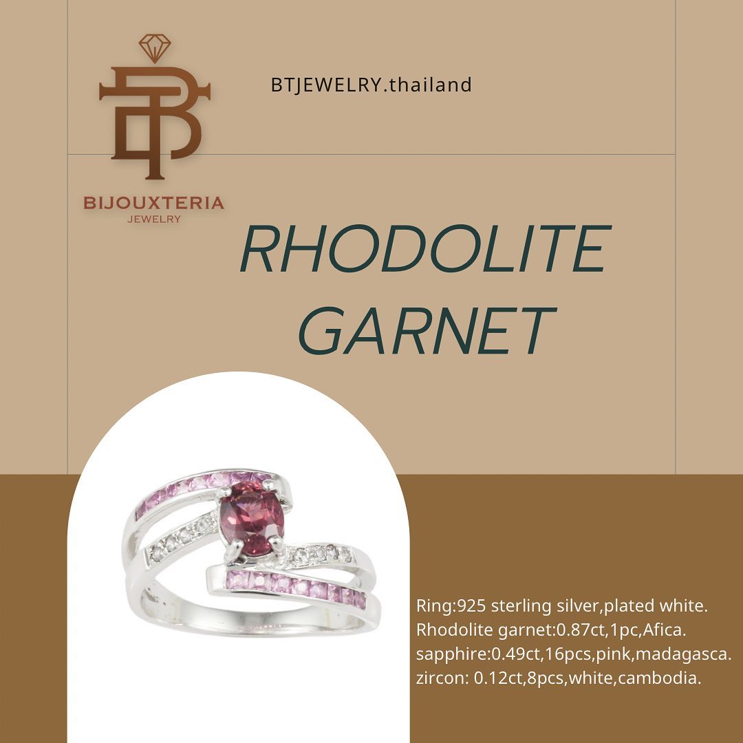 Luxurious Rhodolite Garnet Ring Flanked by Pink Madagascar Sapphire & White Cambodian Zircon