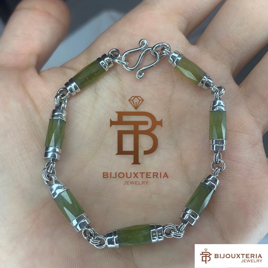 Luxury Raw Green Sapphire Link Bracelet - Authentic Chanthaburi Gemstones Fine Jewelry