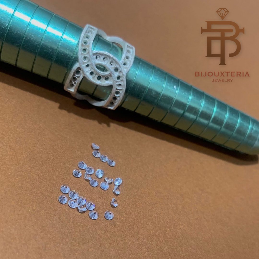 Luxury CC-Inspired Logo Earrings & Ring Set - 925 Silver White Gold Plated Pave Diamond Jewelry
