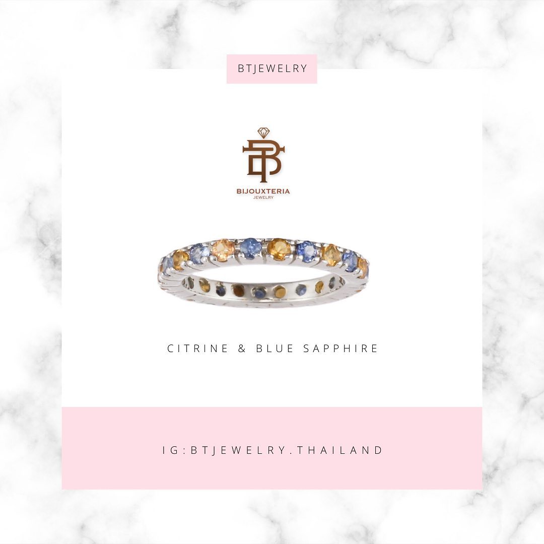 Natural Citrine & Blue Sapphire Eternity Ring - Alternating Yellow & Blue Gemstone