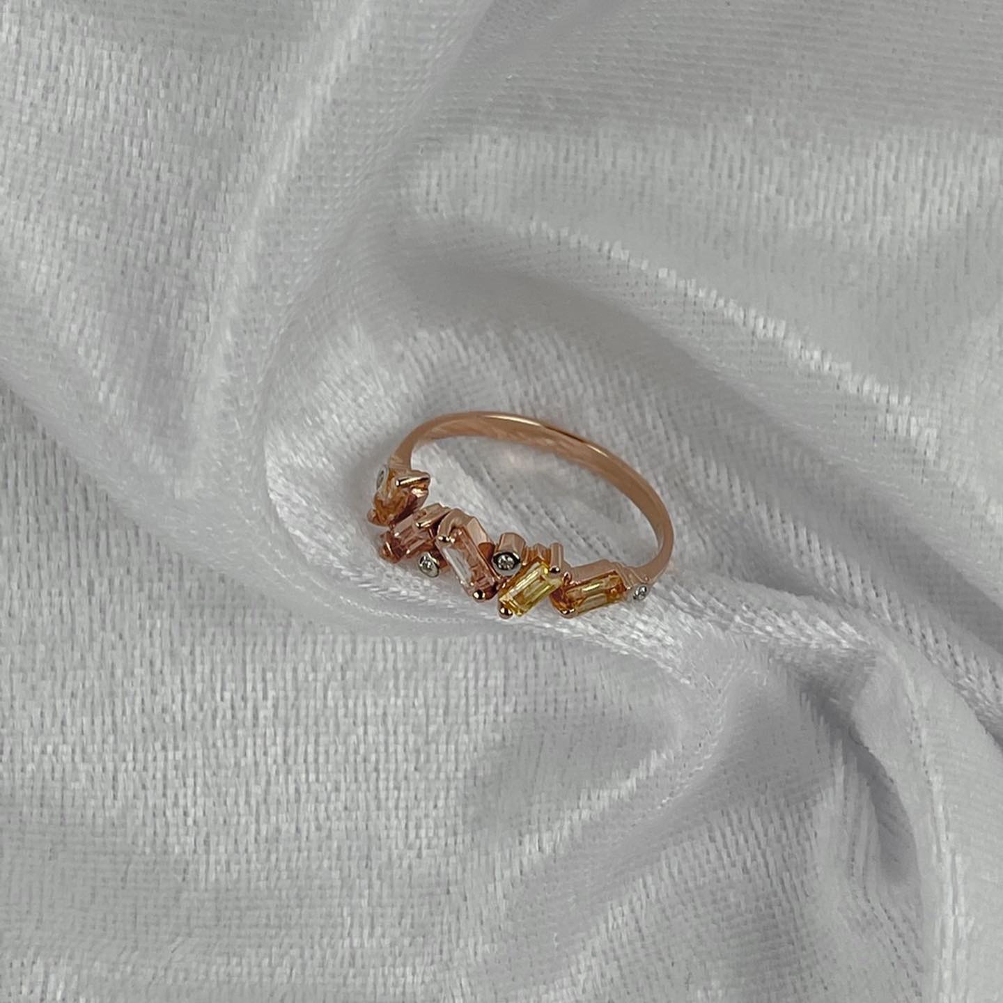 Baguette Pink Sapphire Modern Cluster Wave Ring