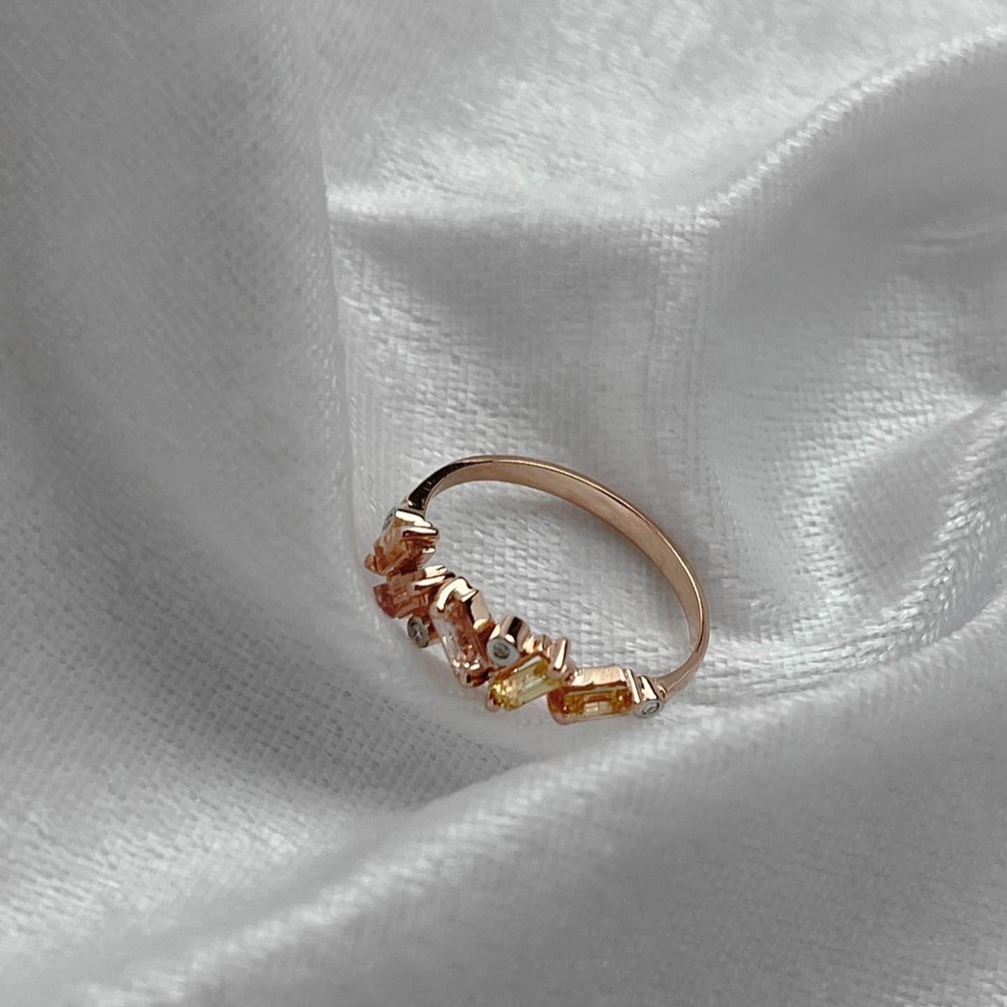 Baguette Pink Sapphire Modern Cluster Wave Ring
