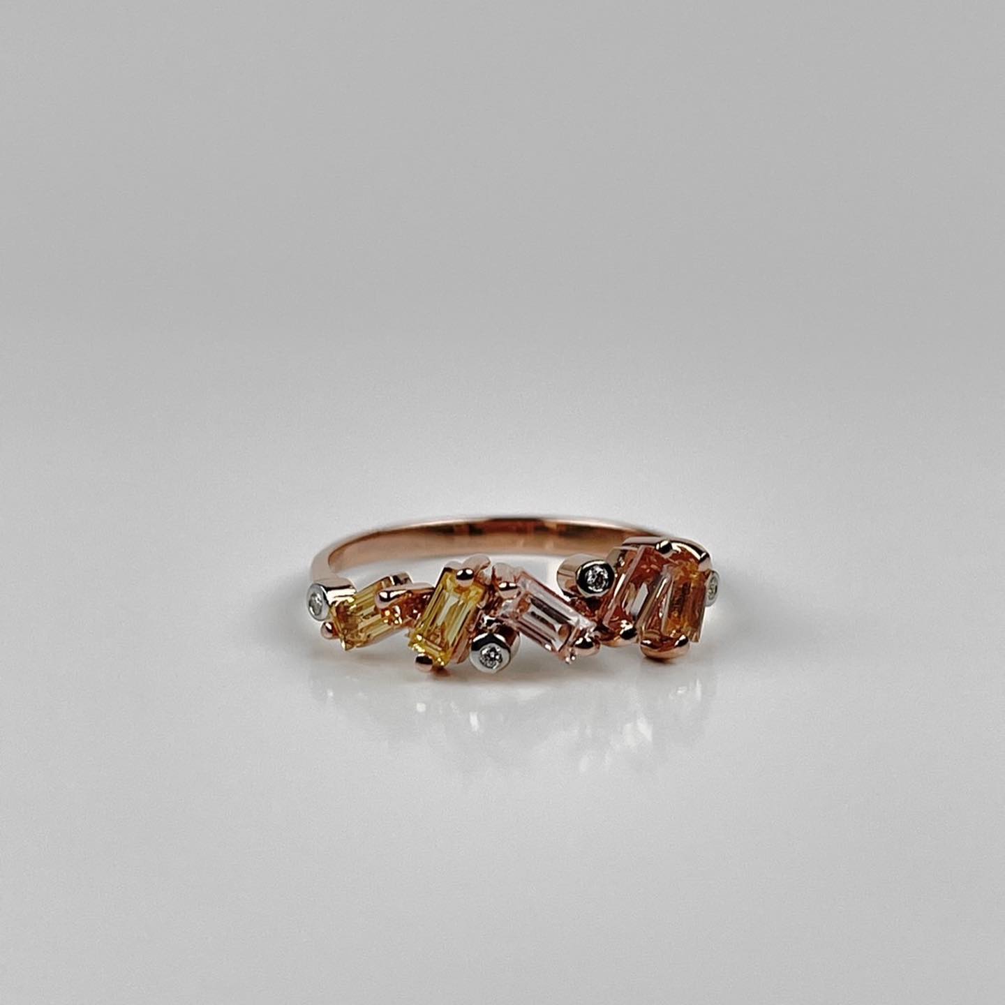 Baguette Pink Sapphire Modern Cluster Wave Ring