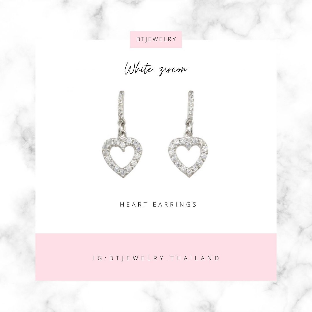 White Zircon Heart Dangle Hoop Earrings