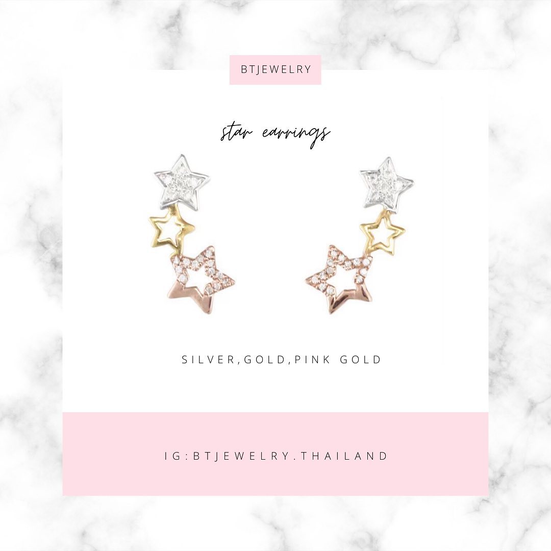Star Cluster Earrings 🌟 So cute! 925 silver set with white zircon, available plated in white gold, yellow gold, or pink gold — this pair is ready to ship.