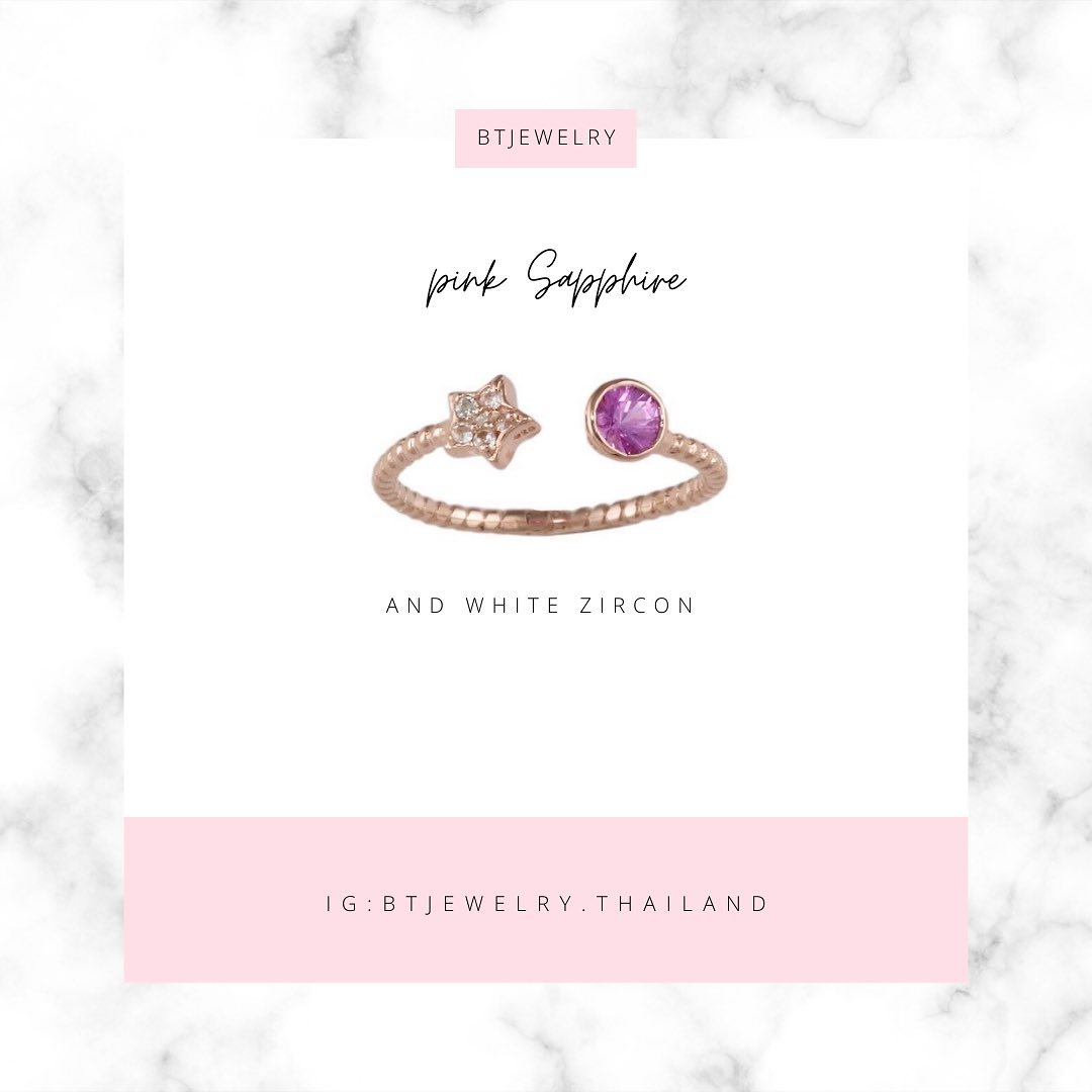 Natural Pink Sapphire & Star White Zircon Open Ring - Elegant Rose Gold Twisted Band