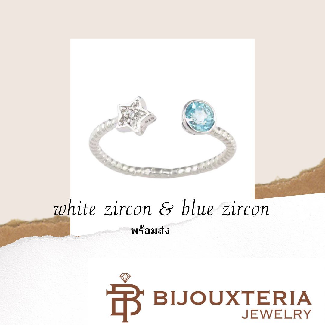 Blue Zircon & Star White Zircon Open Ring