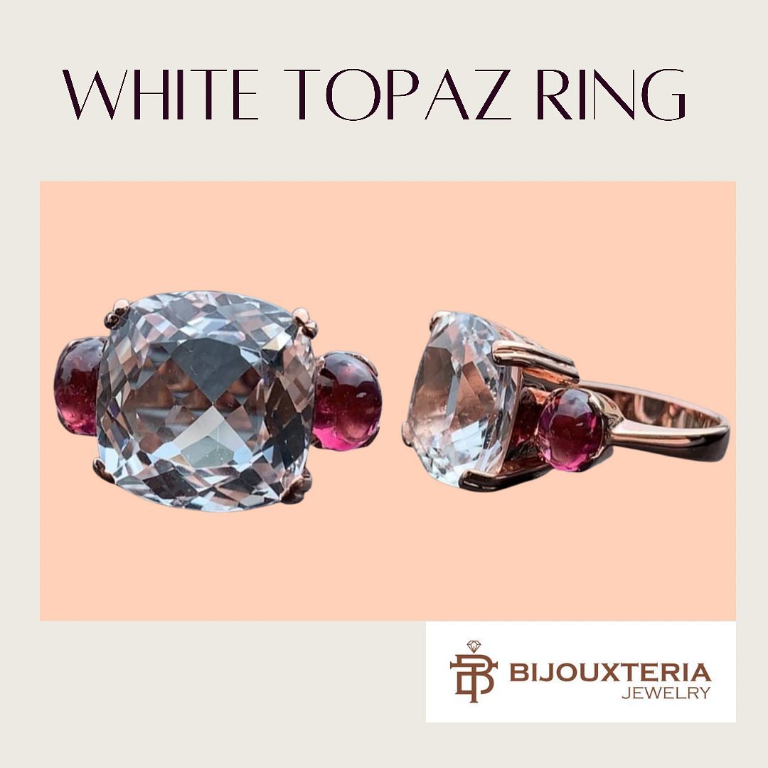 White Topaz & Pink Gemstone Three-Stone Ring